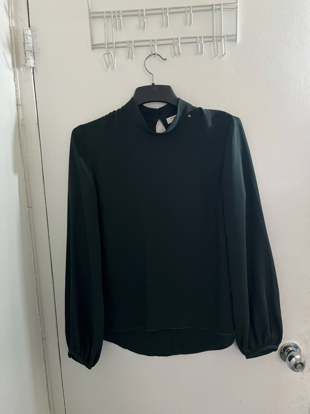 Babaton Dark Green Mock Neck Long Sleeve Blouse